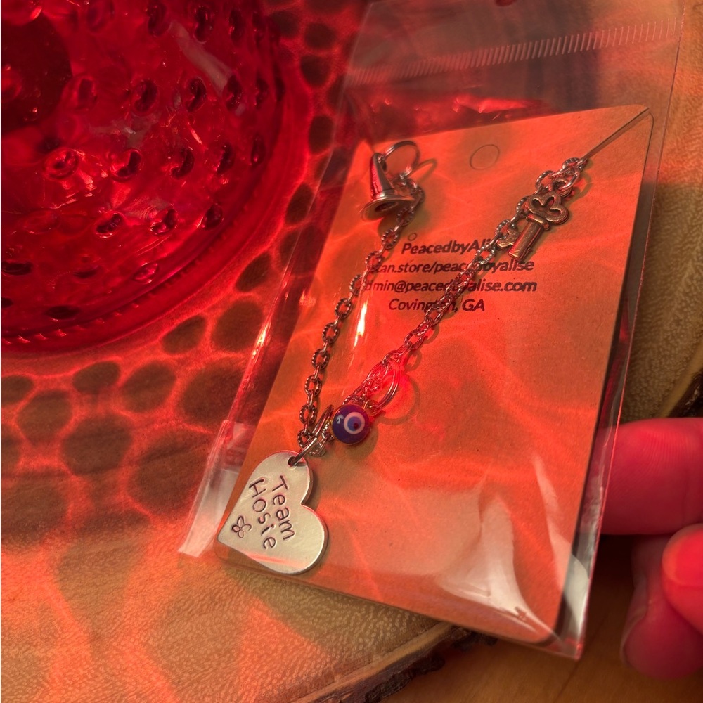 HOSIE shipname custom Heart Charm Necklace w Evil Eye Bead, 4 charms